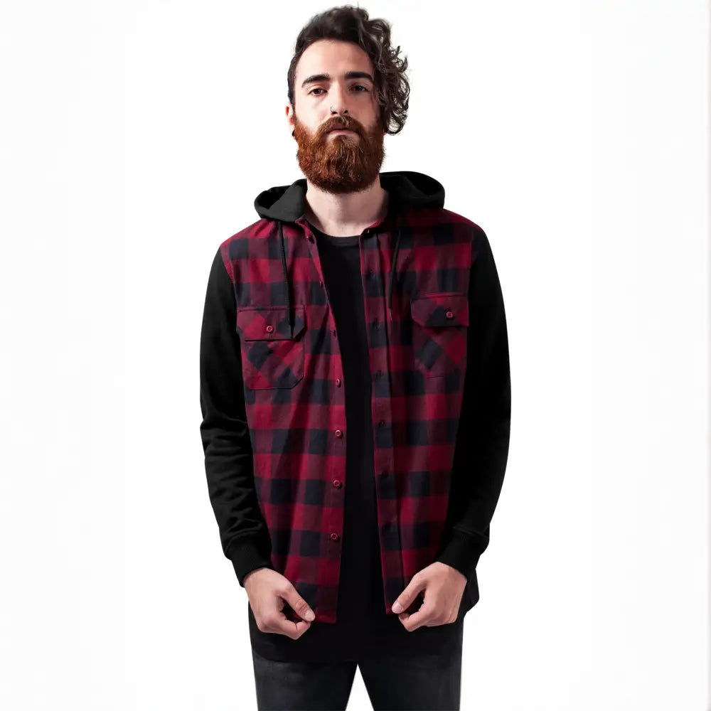 Hooded Checked Flanell Sweat Sleeve Shirt Hoodie - Urban Classics