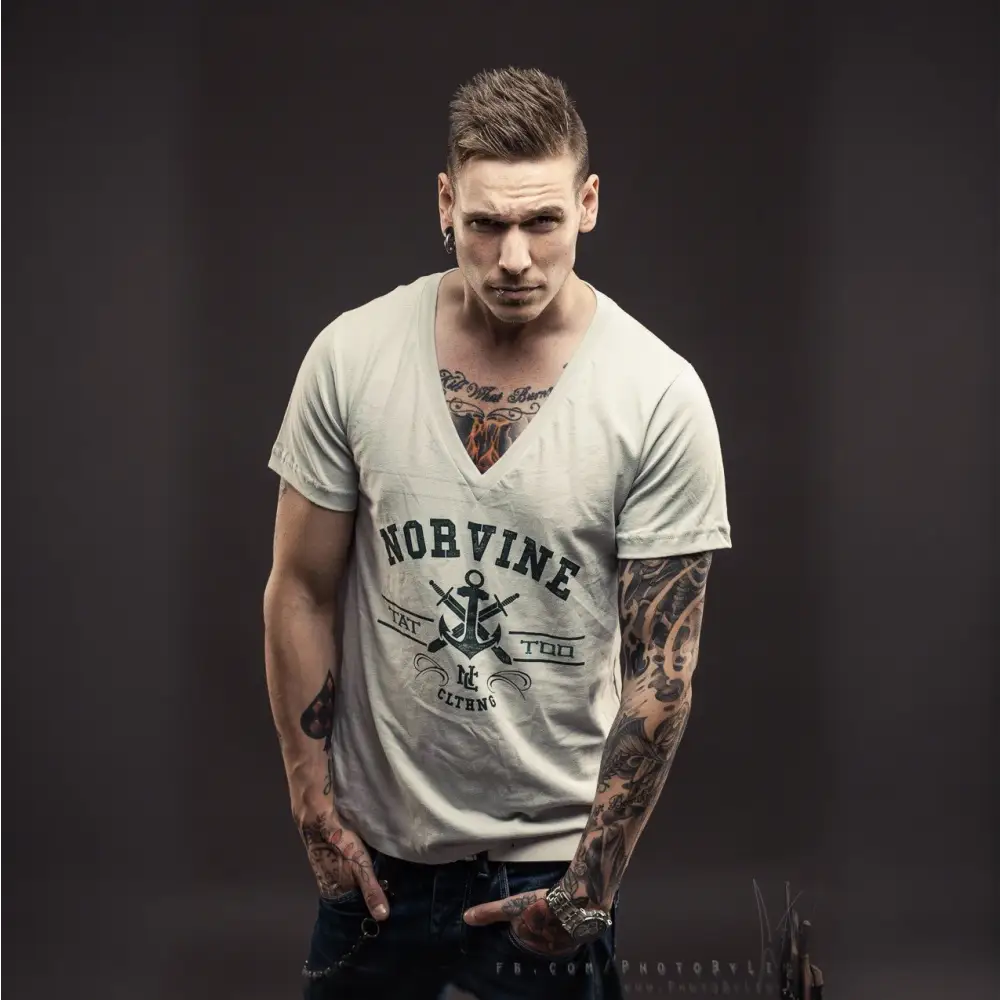 Tattoo Anchor Oversized Deep V-neck T-shirt - Norvine